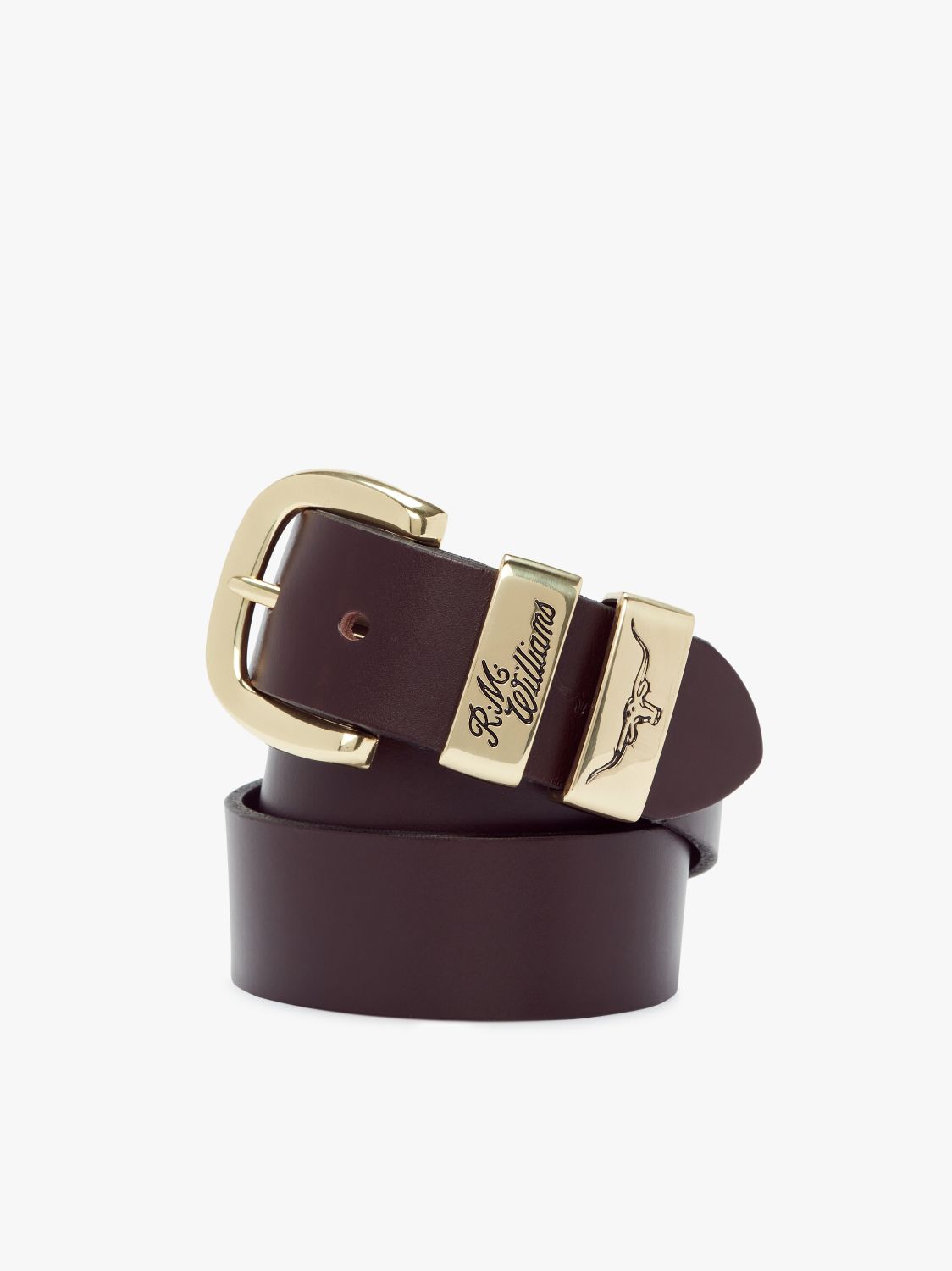 RM Williams 1 1/2 Inch 3 Piece Solid Hide Chestnut Gold