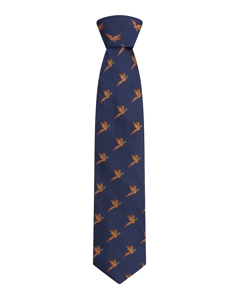 Hoggs 100% Silk Woven Tie Pheasants Navy