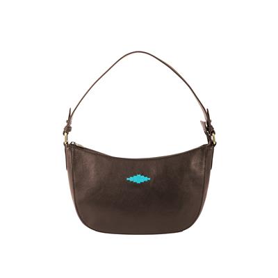 Pampeano Joven Handbag Brown Leather Turquoise Stitching