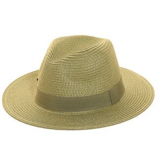 Straw Fedora Crushable Hat in Khaki with size adjuster inside.