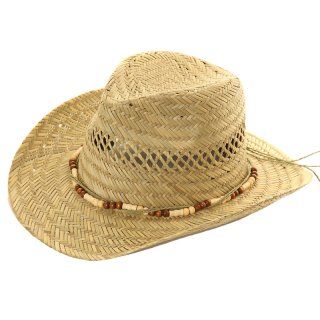 Straw Cowboy Hat with Bead Band – Size Adjustable Inside